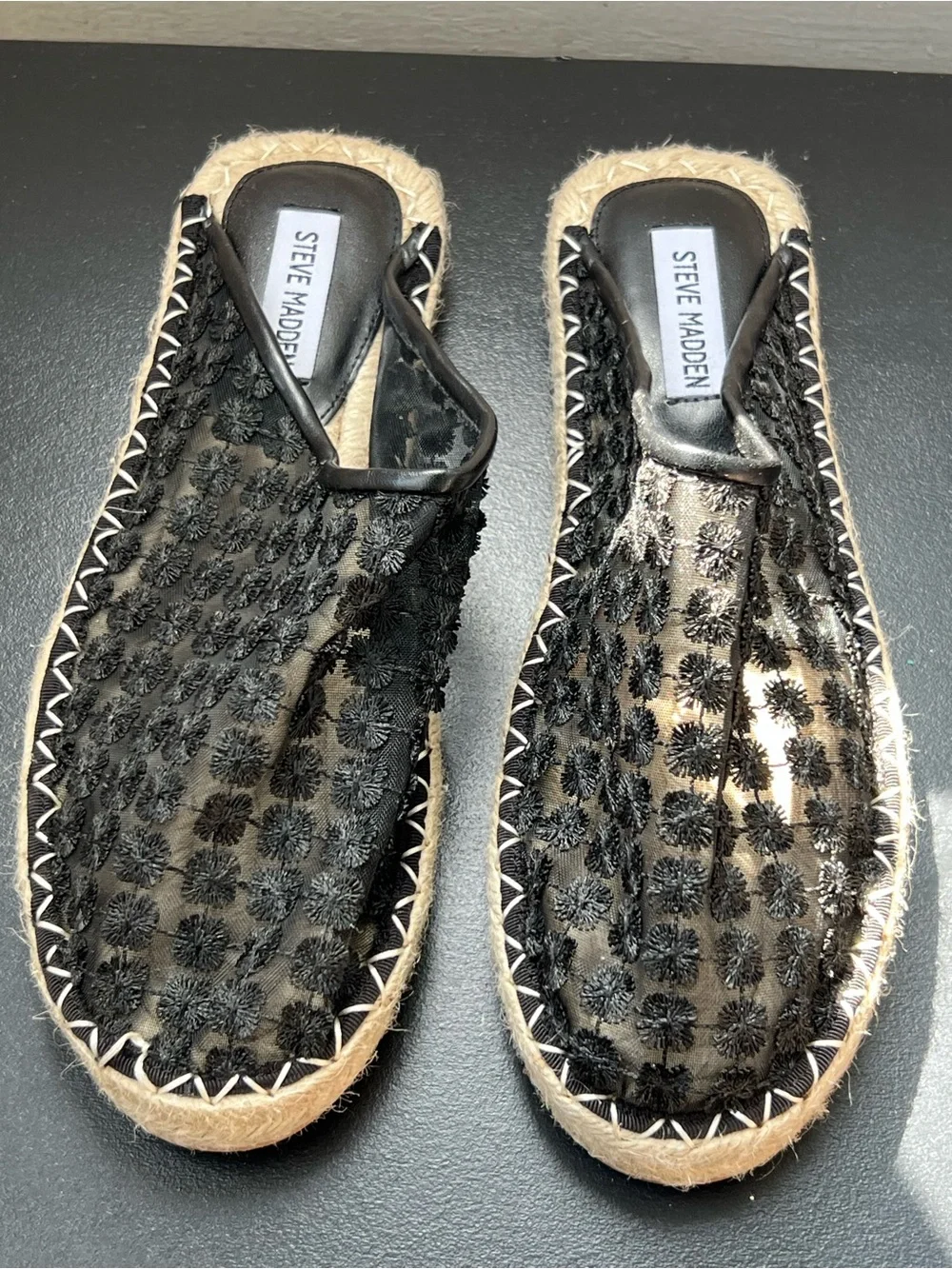 Steve Madden Black Embroidered Espadrille Slide